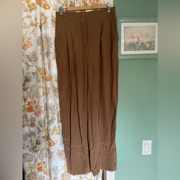 100% Silk Pants Sandra Roth Brown 12 Tall - Picture 1 of 7